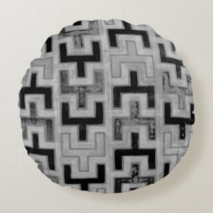 African Mudcloth Textile with Geometric Patterns Round Pillow