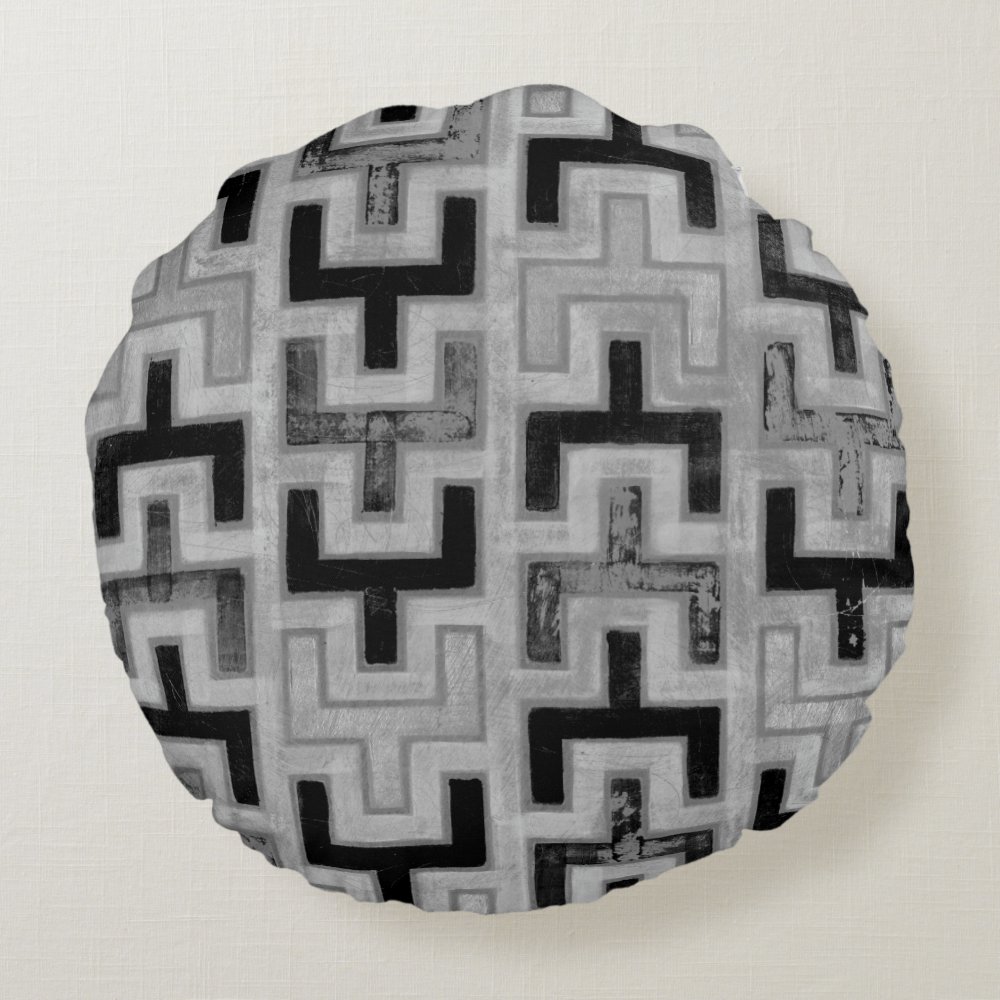 Disover African Mudcloth Textile with Geometric Patterns Round Pillow