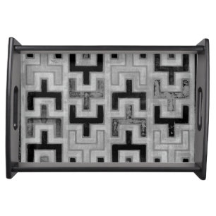 African Mudcloth Textile with Geometric Patterns Serving Tray
