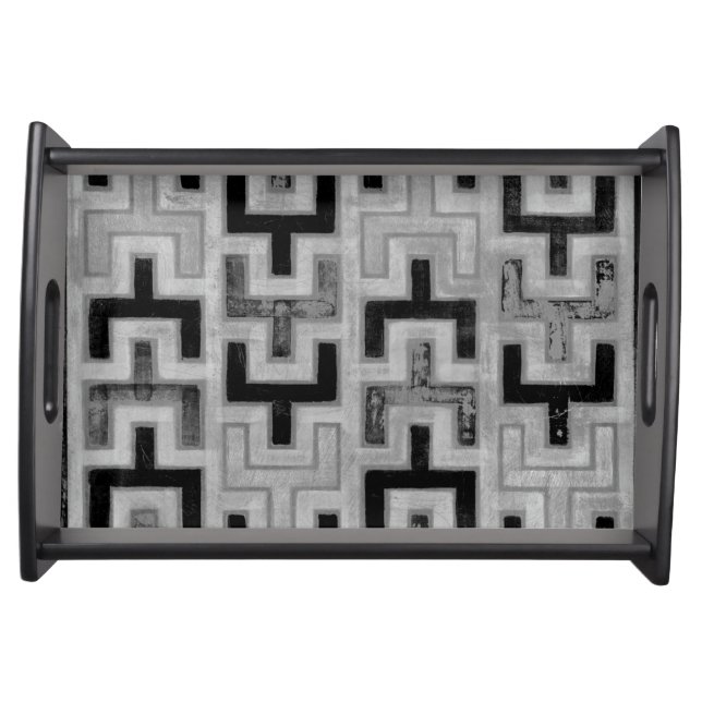 African Mudcloth Textile with Geometric Patterns Serving Tray (Front)
