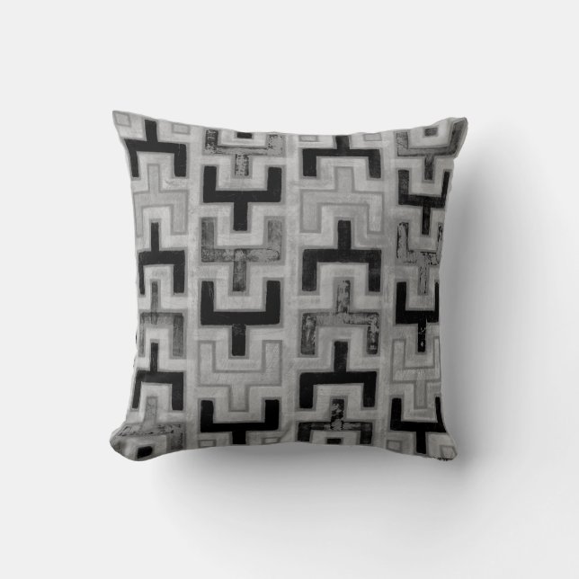 African Mudcloth Textile with Geometric Patterns Throw Pillow (Front)