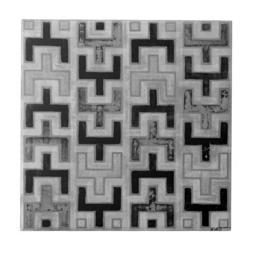 African Mudcloth Textile with Geometric Patterns Tile