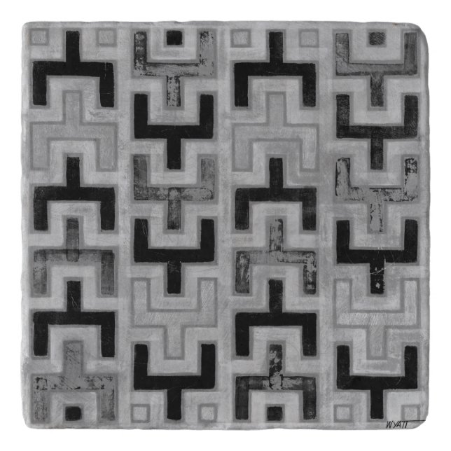 African Mudcloth Textile with Geometric Patterns Trivet (Front)