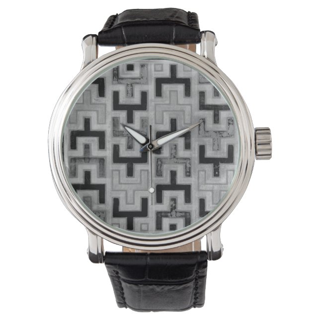 African Mudcloth Textile with Geometric Patterns Watch (Front)