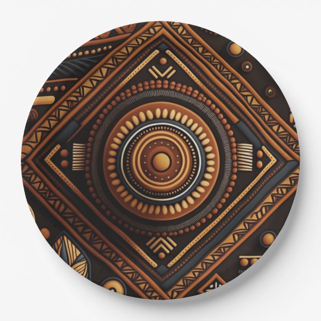 African native traditional pattern. Ethnic Africa Paper Plates (Front)