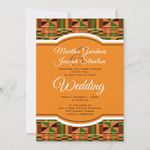 African Orange Classic Kente Cloth Wedding Invitation