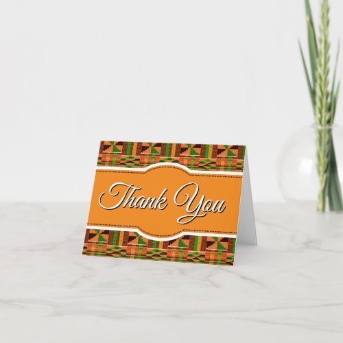 African Orange Classic Kente Folded Thank You Card