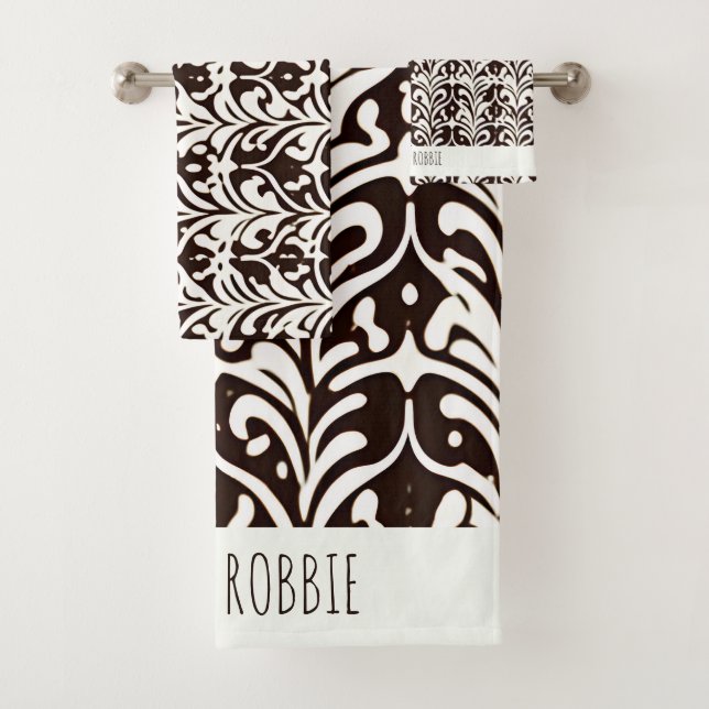 African Ornament Black White Pattern Bath Towel Set (Insitu)