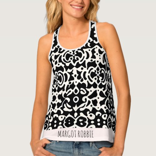 African Ornament Wave Black White Pattern Tank Top