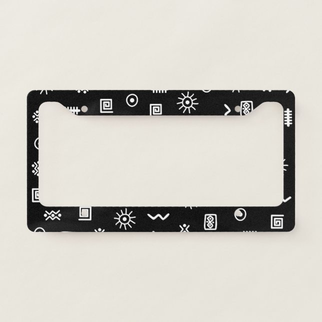 African Ornaments Pattern Black and White License Plate Frame (Front)