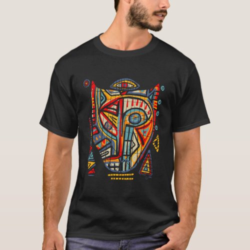 African Outsider Abstract Artwork Graphic Mask Art T_Shirt