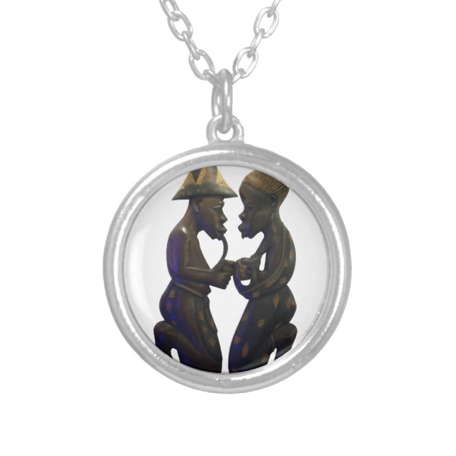 African Paired Hearts: A Lovely Beautiful Moment Silver Plated Necklace (Front)