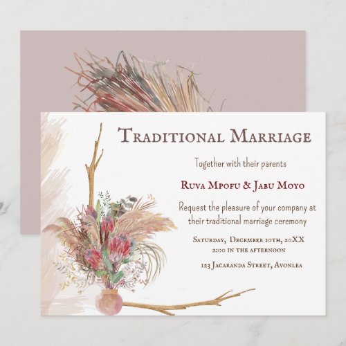 African Pampas Protea Accent Traditional Wedding  Invitation