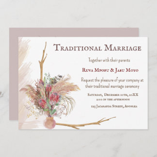 African Pampas Protea Accent Traditional Wedding Invitation