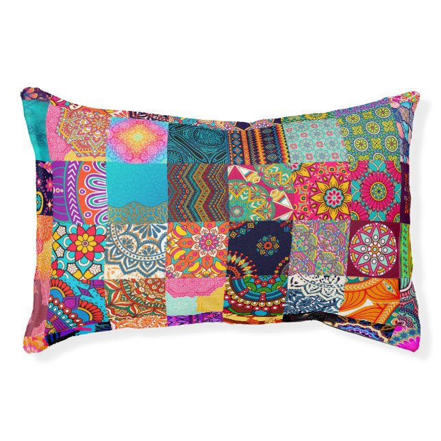 African Patchwork Dog Bed Colorful Ethnic Hippie (Front)
