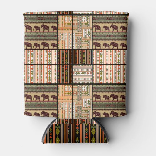 African Patchwork Elephants Ornamental Texture Can Cooler