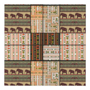 African Patchwork Elephants: Ornamental Texture Faux Canvas Print