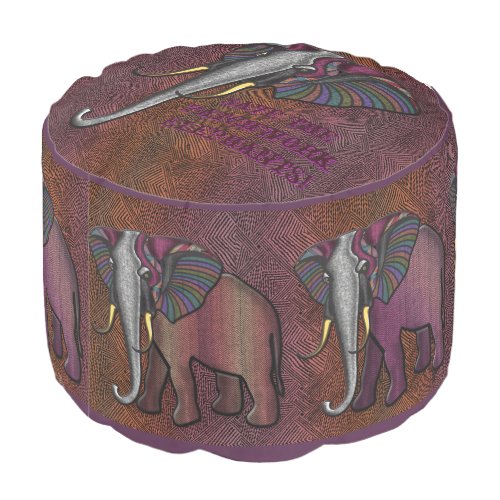 African Patchwork Elephants Personalized Pouf
