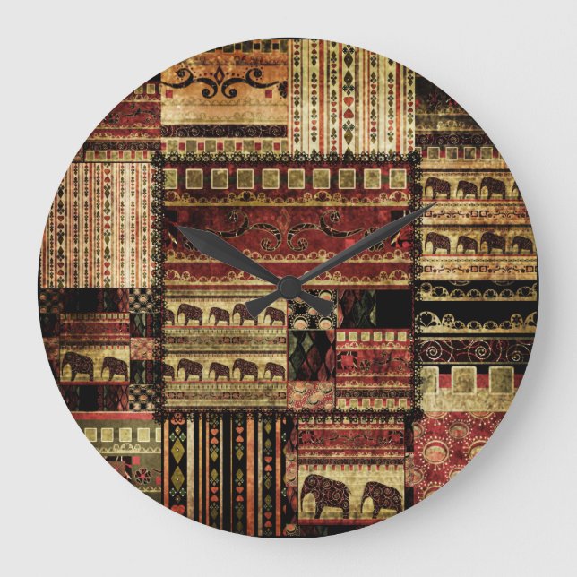 African Patchwork: Grunge Print Background Large Clock (Front)