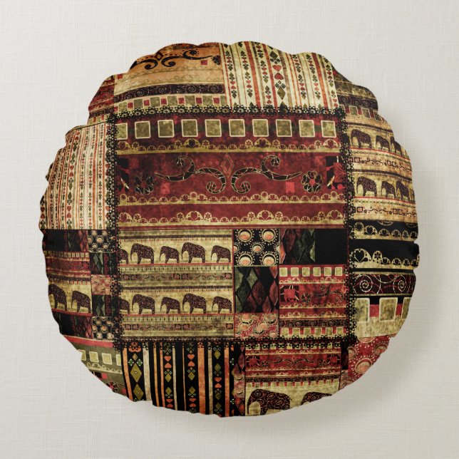 African Patchwork: Grunge Print Background Round Pillow (Front)