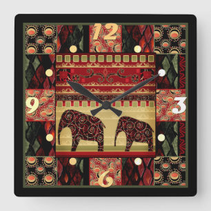 African patchwork square wall clock