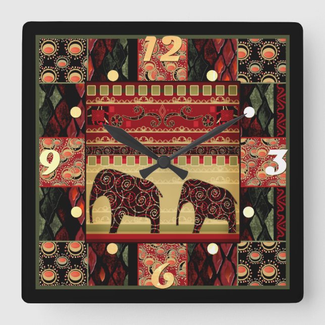 African patchwork square wall clock (Front)