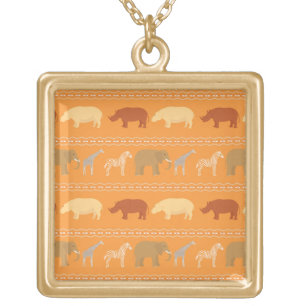 African pattern gold plated necklace