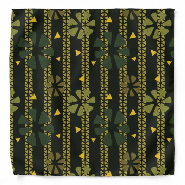 African Pattern Green, Brown, Mustard Bandana (Front)