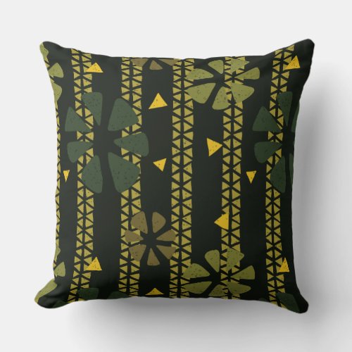 African Pattern Green Mustard Brown Stripe Throw Pillow