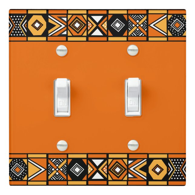 African pattern Orange Light Switch Cover (In Situ)