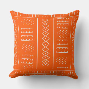 African Pattern Orange Throw Pillow