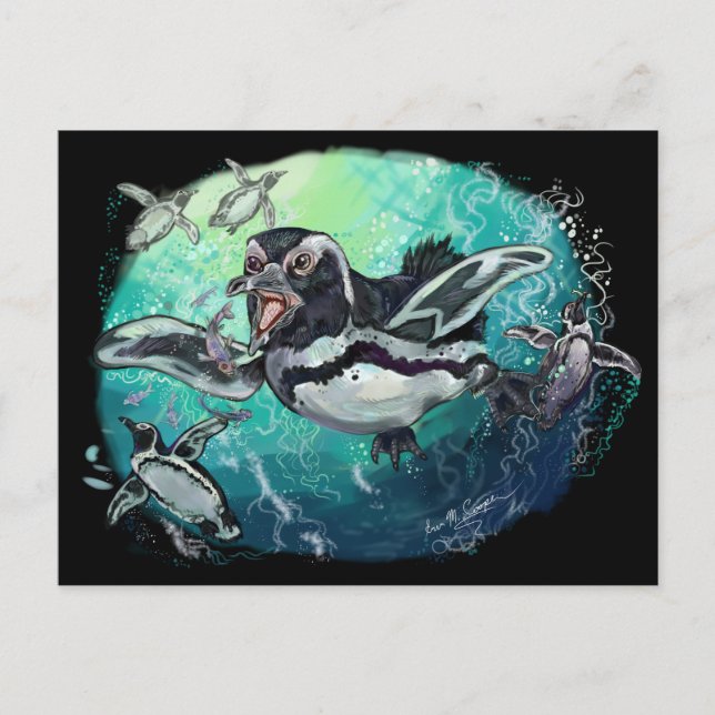 African Penguin Fishy Feast Postcard (Front)