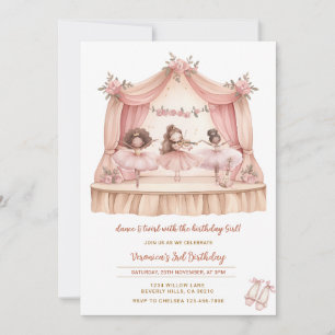 African Pink Ballerina Dance and Twirl Birthday Invitation