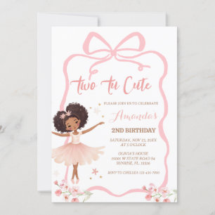 African Pink Ballerina Two Tu Cute 2nd Birthday Invitation