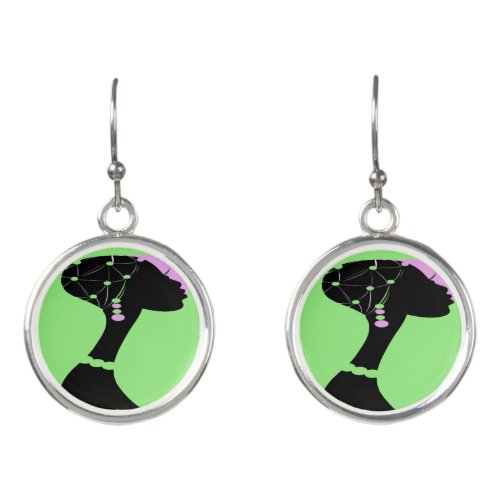 African Pink  Green Queen Earrings