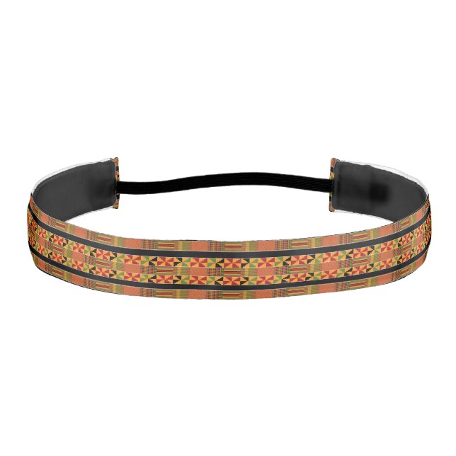 African Pinwheel Kente Cloth K70 Non-Slip 1” Athletic Headband (Front)