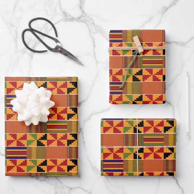 African Pinwheel Kente K70 Set of 3 Wrapping Paper Sheets (Front)