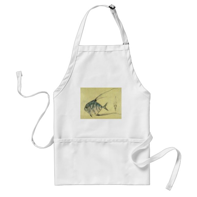 African Pompano Fish, Vintage Threadfin Trevally Adult Apron (Front)
