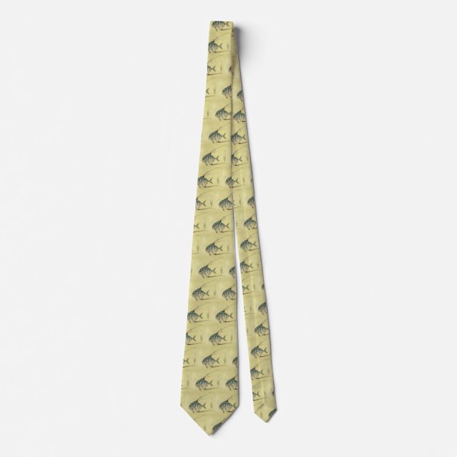 African Pompano Fish, Vintage Threadfin Trevally Neck Tie (Front)