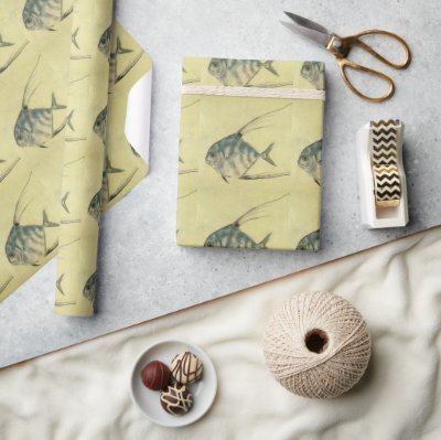 African Pompano Fish, Vintage Threadfin Trevally Wrapping Paper