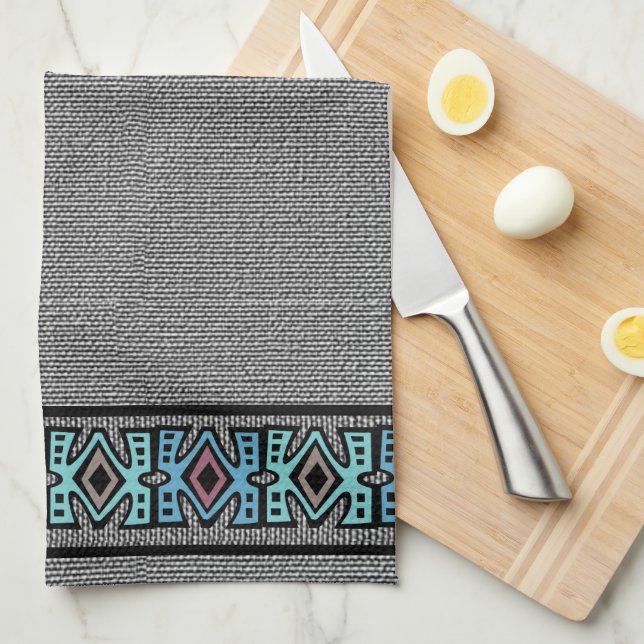 African Pop Border Stripes - Monogrammed Kitchen Towel (Quarter Fold)