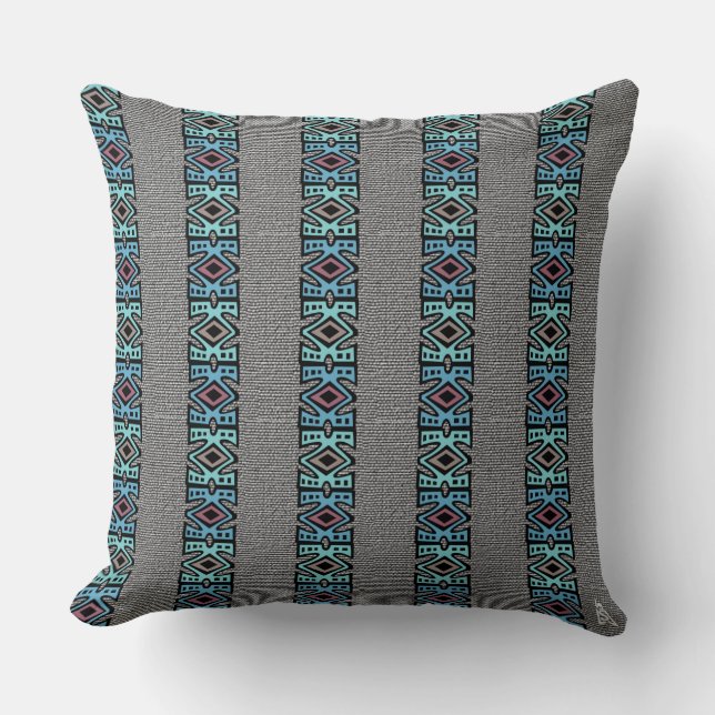 African Pop Border Stripes Throw Pillow (Front)