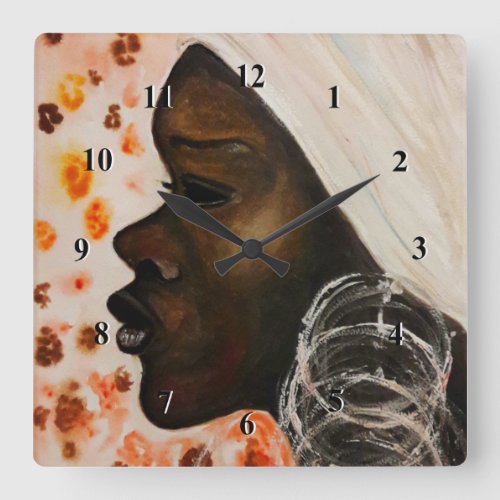 African Pretty Woman Wall Clock Painting