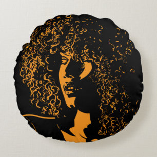 African pretty woman with afro hair style portrait round pillow