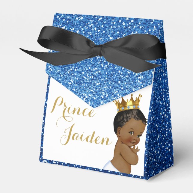 African Prince Blue|Gold Elegant Ombre Glitter Favor Boxes (Front Side)
