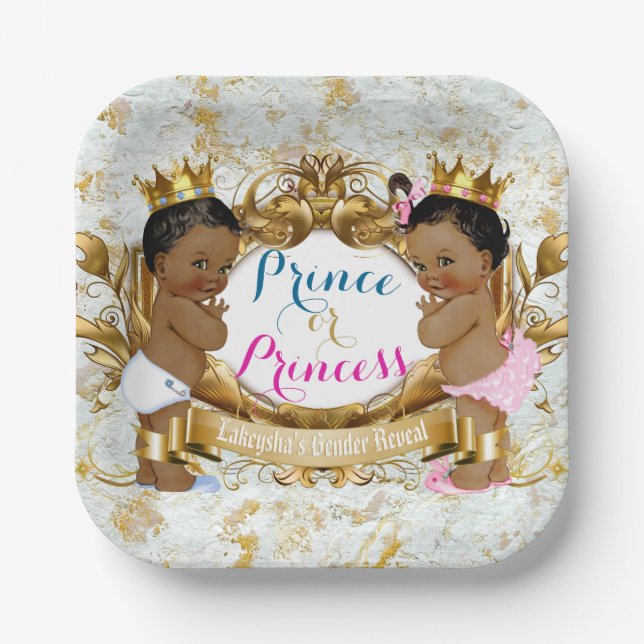 African Prince Or Princess Elegant Gender Reveal Paper Plates (Front)