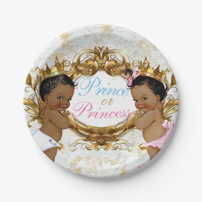 African Prince & Princess Elegant Gender Reveal Paper Plates (Front)