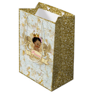 African Prince Princess Elegant Gold Glitter Medium Gift Bag
