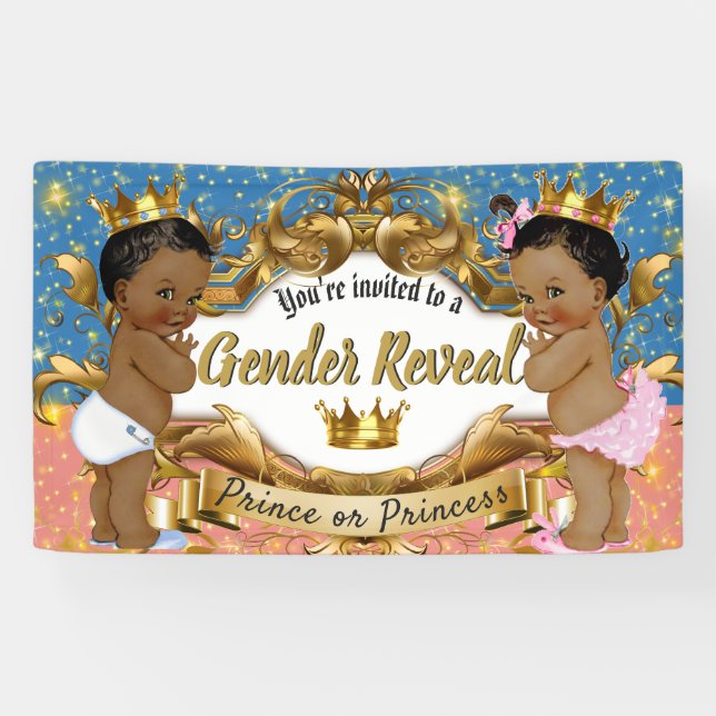 African Prince|Princess Pink & Blue| Gender Reveal Banner (Horizontal)
