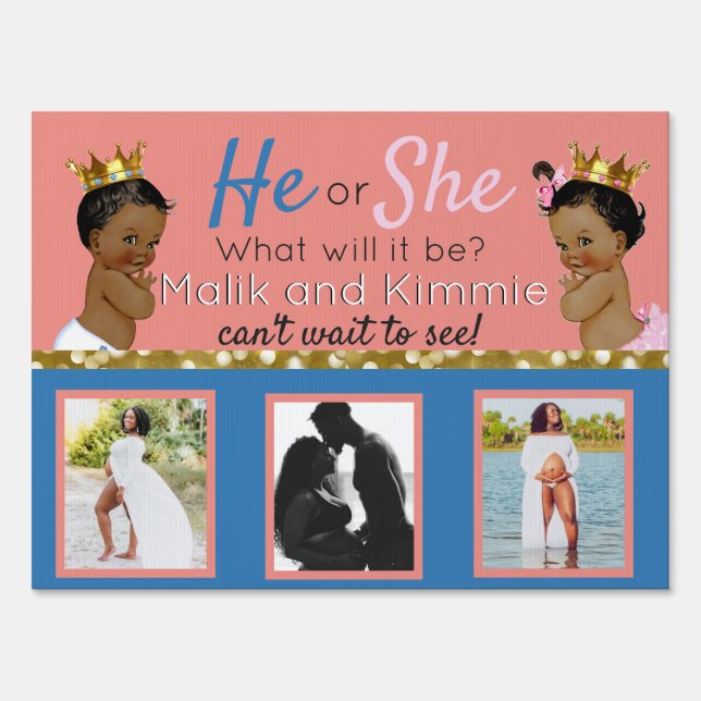 African Prince|Princess Pink & Blue Gender Reveal Sign (Back)